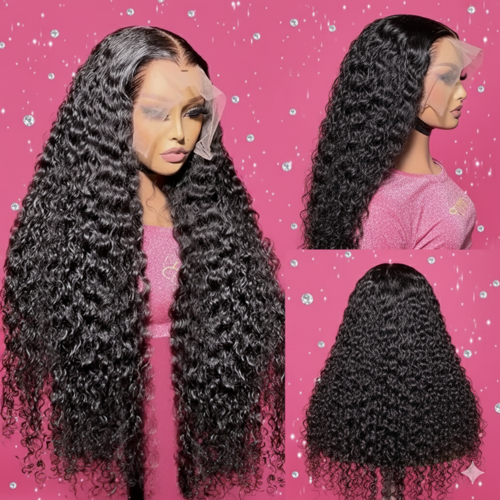 Brazilian Water Curly Glueless Wear and Go Loose Deep Wave 
HD Human Hair Lace Wig - Full 13x4 Coverage & Pre-Plucked Natural Hairline - only 36 inch length available ***